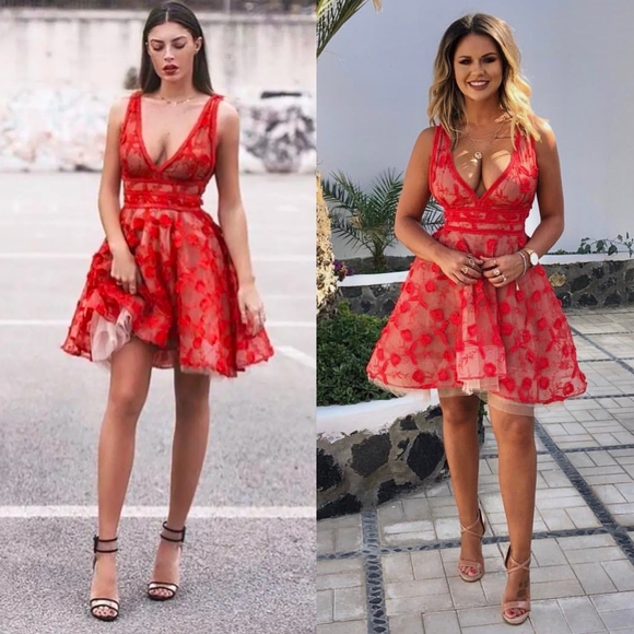 NWT Nadine Merabi Red Lola Lace Mini Dress Size S/M/4 - Picture 12 of 16